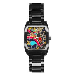 Retro Swirls In Black Stainless Steel Barrel Watch by flipstylezfashionsLLC