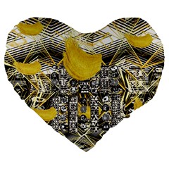 Gold Four Leaf Clover With Abstract Designs Large 19  Premium Flano Heart Shape Cushions by flipstylezfashionsLLC