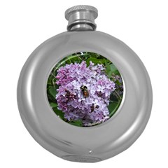 Lilac Bumble Bee Round Hip Flask (5 Oz) by IIPhotographyAndDesigns