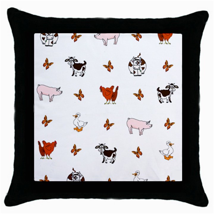 Farm Animals Throw Pillow Case (Black)