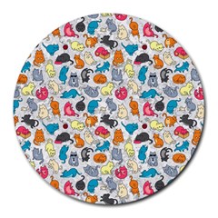 Funny Cute Colorful Cats Pattern Round Mousepads by EDDArt