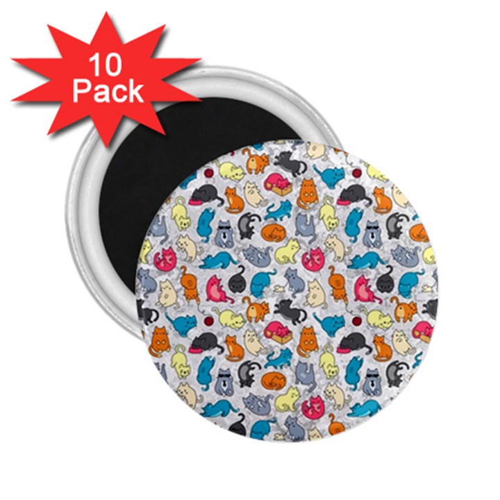 Funny Cute Colorful Cats Pattern 2.25  Magnets (10 pack) 