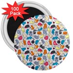 Funny Cute Colorful Cats Pattern 3  Magnets (100 pack) Front