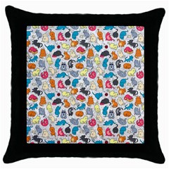 Funny Cute Colorful Cats Pattern Throw Pillow Case (black) by EDDArt