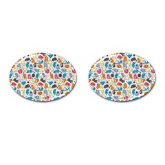 Funny Cute Colorful Cats Pattern Cufflinks (oval) by EDDArt