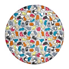 Funny Cute Colorful Cats Pattern Ornament (round Filigree) by EDDArt