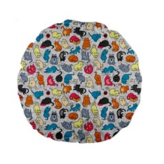 Funny Cute Colorful Cats Pattern Standard 15  Premium Round Cushions by EDDArt