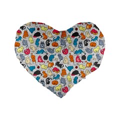 Funny Cute Colorful Cats Pattern Standard 16  Premium Heart Shape Cushions by EDDArt