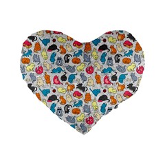 Funny Cute Colorful Cats Pattern Standard 16  Premium Flano Heart Shape Cushions by EDDArt