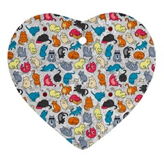 Funny Cute Colorful Cats Pattern Ornament (heart) by EDDArt