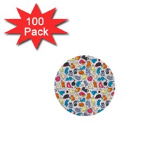 Funny Cute Colorful Cats Pattern 1  Mini Buttons (100 Pack)  by EDDArt