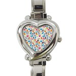 Funny Cute Colorful Cats Pattern Heart Italian Charm Watch Front