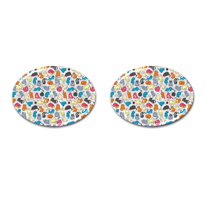 Funny Cute Colorful Cats Pattern Cufflinks (Oval)