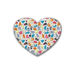 Funny Cute Colorful Cats Pattern Heart Coaster (4 Pack) 