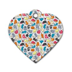 Funny Cute Colorful Cats Pattern Dog Tag Heart (one Side)