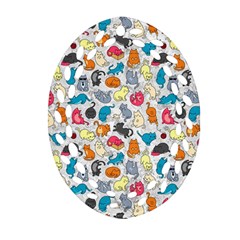 Funny Cute Colorful Cats Pattern Ornament (oval Filigree)