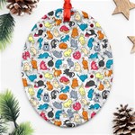 Funny Cute Colorful Cats Pattern Ornament (Oval Filigree) Front