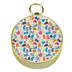 Funny Cute Colorful Cats Pattern Gold Compasses