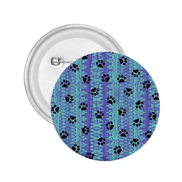 Footprints Cat Black On Batik Pattern Teal Violet 2.25  Buttons