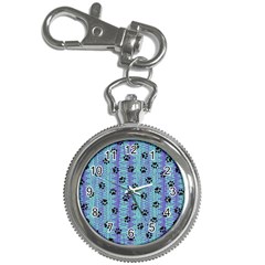 Footprints Cat Black On Batik Pattern Teal Violet Key Chain Watches