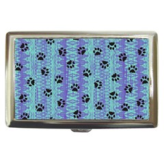 Footprints Cat Black On Batik Pattern Teal Violet Cigarette Money Cases