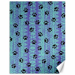 Footprints Cat Black On Batik Pattern Teal Violet Canvas 12  X 16  