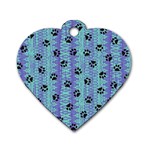 Footprints Cat Black On Batik Pattern Teal Violet Dog Tag Heart (One Side) Front