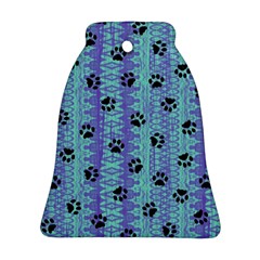 Footprints Cat Black On Batik Pattern Teal Violet Ornament (bell) by EDDArt