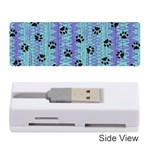 Footprints Cat Black On Batik Pattern Teal Violet Memory Card Reader (Stick) Front