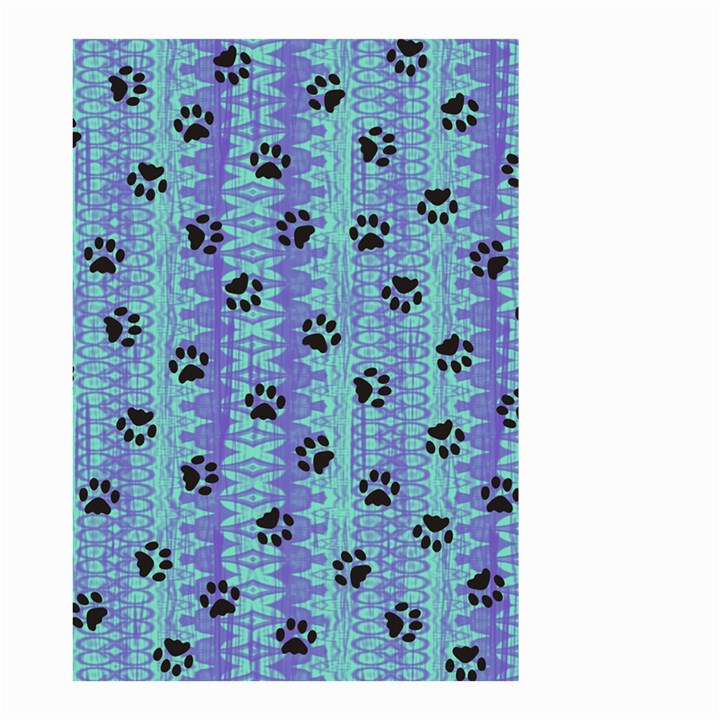 Footprints Cat Black On Batik Pattern Teal Violet Small Garden Flag (Two Sides)