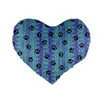 Footprints Cat Black On Batik Pattern Teal Violet Standard 16  Premium Heart Shape Cushions Front