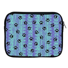 Footprints Cat Black On Batik Pattern Teal Violet Apple Ipad 2/3/4 Zipper Cases by EDDArt