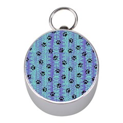 Footprints Cat Black On Batik Pattern Teal Violet Mini Silver Compasses