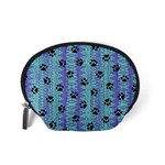 Footprints Cat Black On Batik Pattern Teal Violet Accessory Pouches (Small)  Back