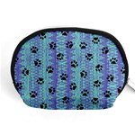 Footprints Cat Black On Batik Pattern Teal Violet Accessory Pouches (Medium)  Front