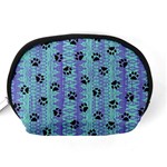 Footprints Cat Black On Batik Pattern Teal Violet Accessory Pouches (Medium)  Back