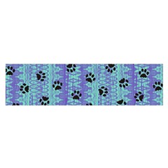 Footprints Cat Black On Batik Pattern Teal Violet Satin Scarf (oblong)