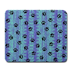 Footprints Cat Black On Batik Pattern Teal Violet Large Mousepads by EDDArt