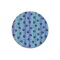 Footprints Cat Black On Batik Pattern Teal Violet Magnet 3  (round)