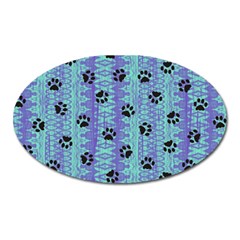 Footprints Cat Black On Batik Pattern Teal Violet Oval Magnet