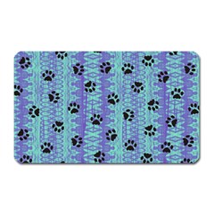 Footprints Cat Black On Batik Pattern Teal Violet Magnet (rectangular)