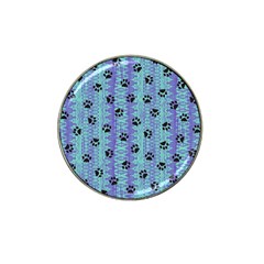 Footprints Cat Black On Batik Pattern Teal Violet Hat Clip Ball Marker by EDDArt