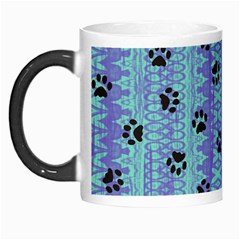 Footprints Cat Black On Batik Pattern Teal Violet Morph Mugs by EDDArt