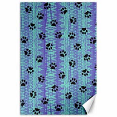 Footprints Cat Black On Batik Pattern Teal Violet Canvas 20  X 30   by EDDArt