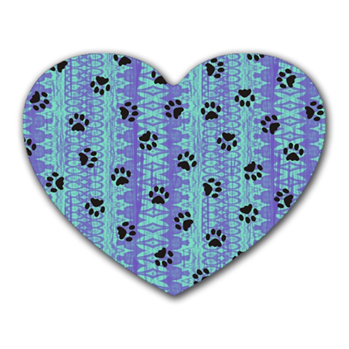 Footprints Cat Black On Batik Pattern Teal Violet Heart Mousepads