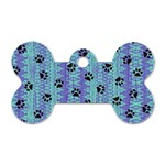 Footprints Cat Black On Batik Pattern Teal Violet Dog Tag Bone (One Side) Front