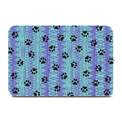 Footprints Cat Black On Batik Pattern Teal Violet Plate Mats by EDDArt