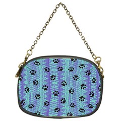 Footprints Cat Black On Batik Pattern Teal Violet Chain Purses (one Side)  by EDDArt