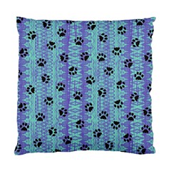 Footprints Cat Black On Batik Pattern Teal Violet Standard Cushion Case (two Sides) by EDDArt