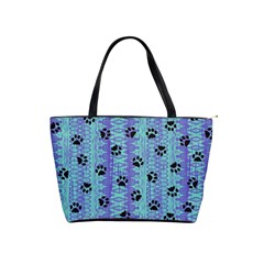 Footprints Cat Black On Batik Pattern Teal Violet Shoulder Handbags